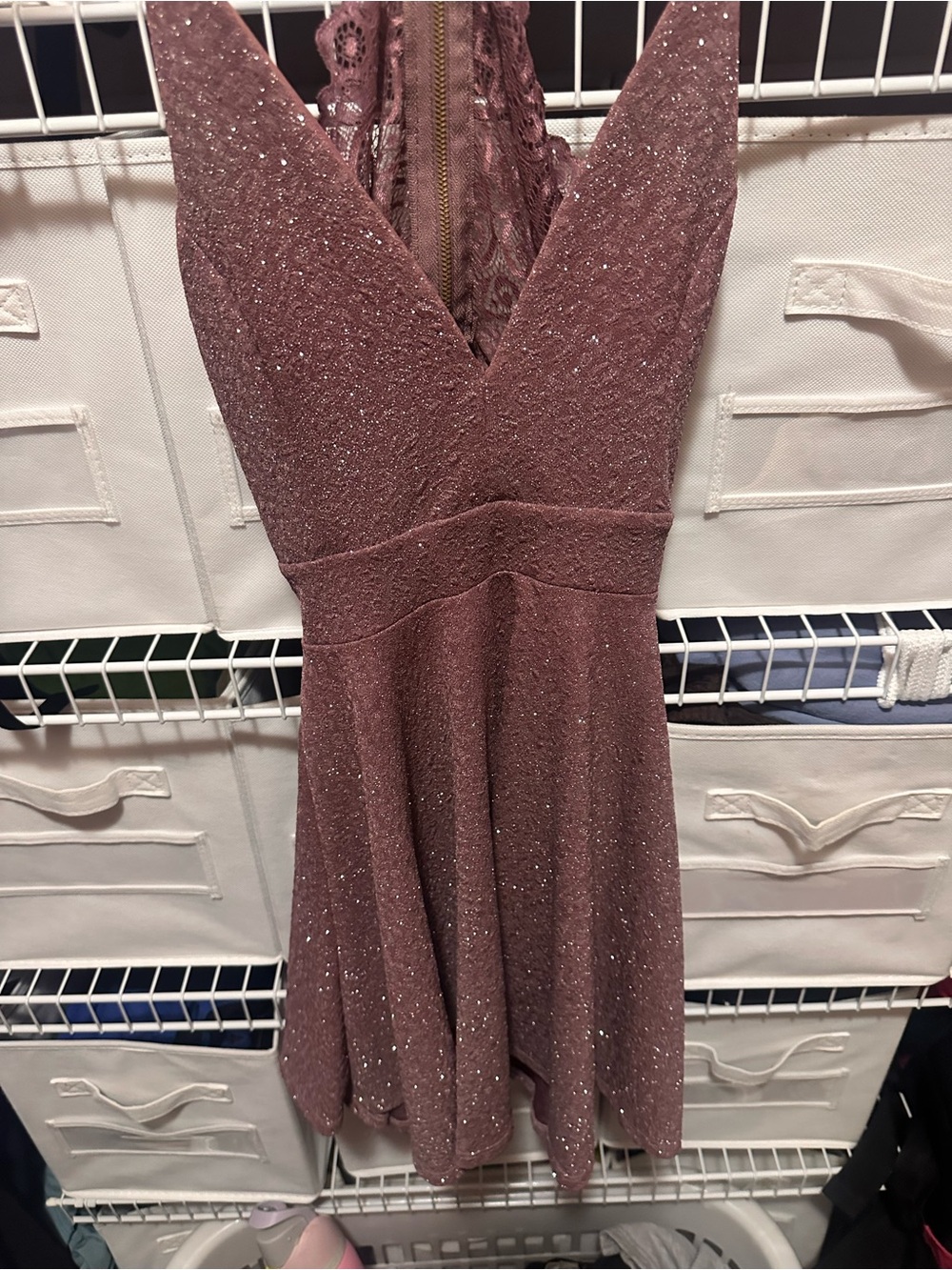 Women's Sparkle V-Neck Party Dress in Dusty Rose